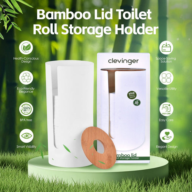 2 Pcs Bamboo Lid Toilet Roll Storage Holder – Clevinger Series, Eco-Friendly Moso Bamboo