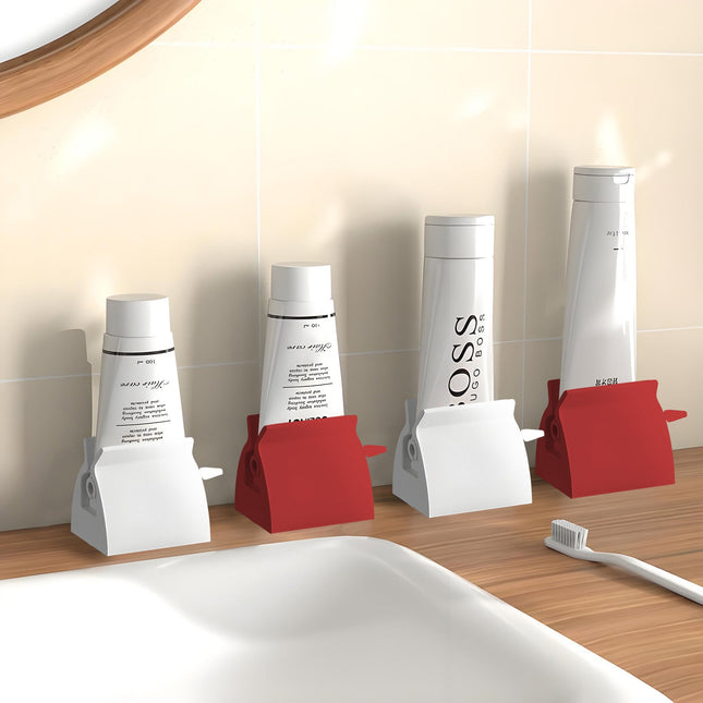 4 Pcs Toothpaste Rolling Dispensers Squeezer – Compact, Durable PP, Non-Slip Base