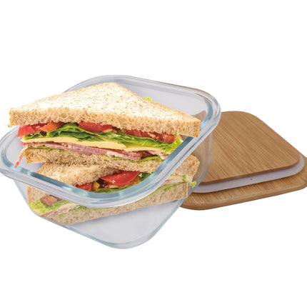 6 Pcs Medium Bamboo Food Containers – Clear Glass with Bamboo Lids