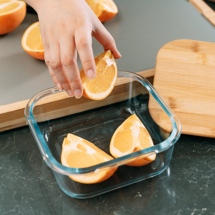 6 Pcs Medium Bamboo Food Containers – Clear Glass with Bamboo Lids