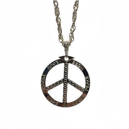 Silver Peace sign Necklace, Bling Chain ,Fancy Dress