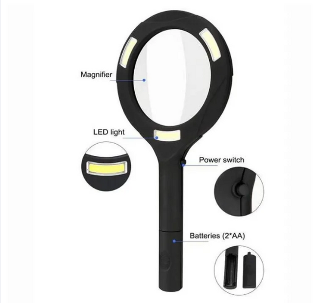 LED Magnifying Glass with COB Light-250 Lumens Glass Lens Ergonomic Handle