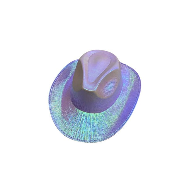 Holographic Cowboy Party Hat (Adult Size) - Metallic Purple