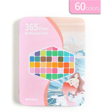 Water paint colour set with brush metal case Portable 60 PCs Concentrated block - Blue