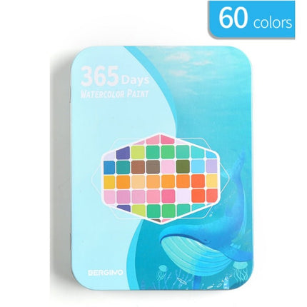 Water paint colour set with brush metal case Portable 60 PCs Concentrated block - Blue