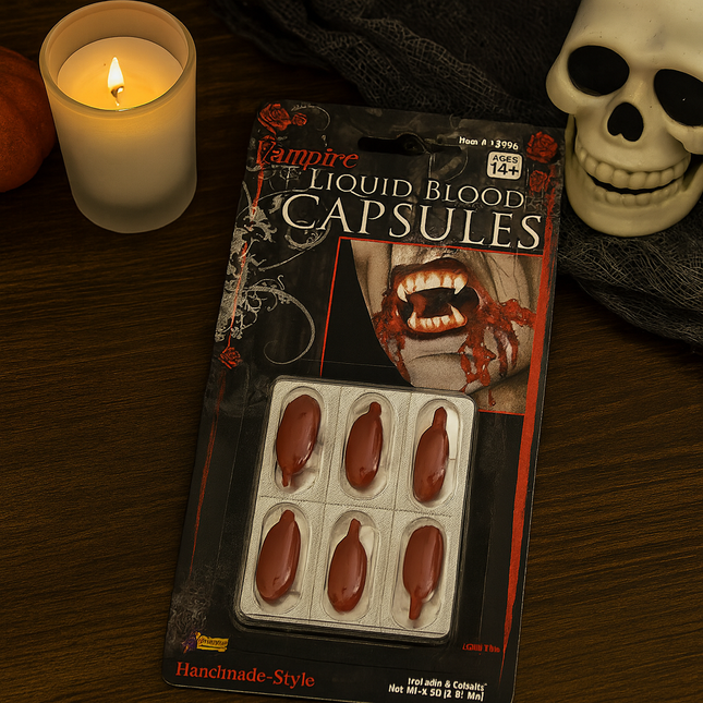 Vampire Liquid Blood Capsules – Halloween Costume FX, Water Washable, 6-Pack
