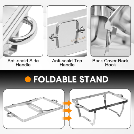 Alston 9Lx1 Food Buffet Warmer Pan Bain Marie Bow Chafing Dish Insulated Stainless Steel Stackable Tray Catering Food Server Set with Lid Party Banquet Dining
