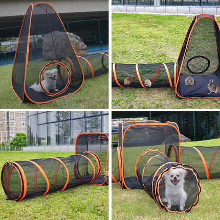 6 in1 Outdoor Portable Pet Cat Playpen Folding Pop Up Mesh Play Tent Tunnel House Enclosures Portable with Storage Bag for Indoor and Outdoor