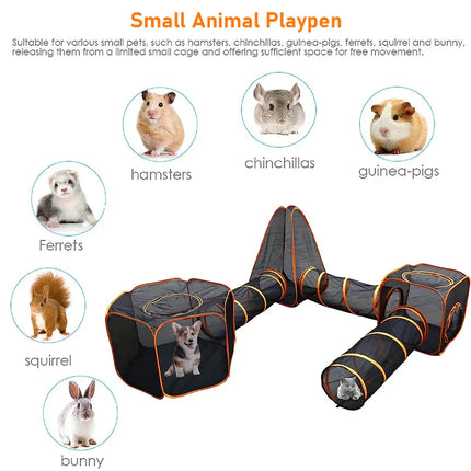 6 in1 Outdoor Portable Pet Cat Playpen Folding Pop Up Mesh Play Tent Tunnel House Enclosures Portable with Storage Bag for Indoor and Outdoor