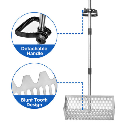 Beach Rake Stainless Steel Sand Flea Rake 140cm Long Detachable Handle and Shark Tooth Wide Sifter for Easy Sand Flea Removal with Bonus Basket and Tools
