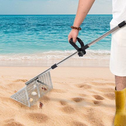 Beach Rake Stainless Steel Sand Flea Rake 140cm Long Detachable Handle and Shark Tooth Wide Sifter for Easy Sand Flea Removal with Bonus Basket and Tools