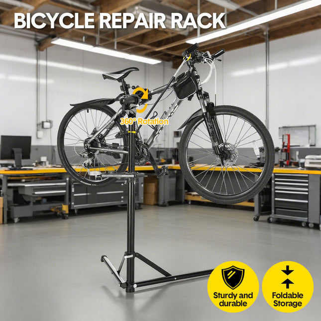 Bike Repair Rack 360 Rotating 40 to 63Inch Height Adjustable Home Bicycle Mechanic Stand Anti-Slip Foldable Maintenance Stand with Tool Tray Max Load 60lbs