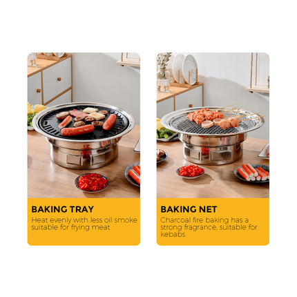 Portable Multifunctional Charcoal Barbecue Grill 13 Inch Stainless Steel BBQ Camping Grill Stove Tabletop Smoker Grill for Outdoor Indoor Picnic