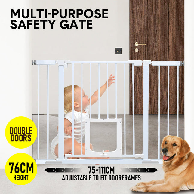 Alston 76cm Tall Baby Pet Security Gate Safety Adjustable Width with Cat Door for House Doorways Stairs Guard Extension Part Width 12cm/24cm Wall Mount