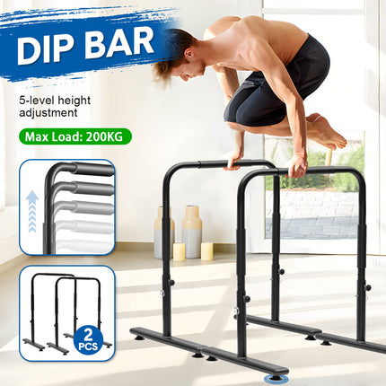 Set of 2 Functional Fitness Dip Stands Station Height Adjustable Dip Bars Portable Parallettes Calisthenics Equipment Safety for Home Gym Strength Training