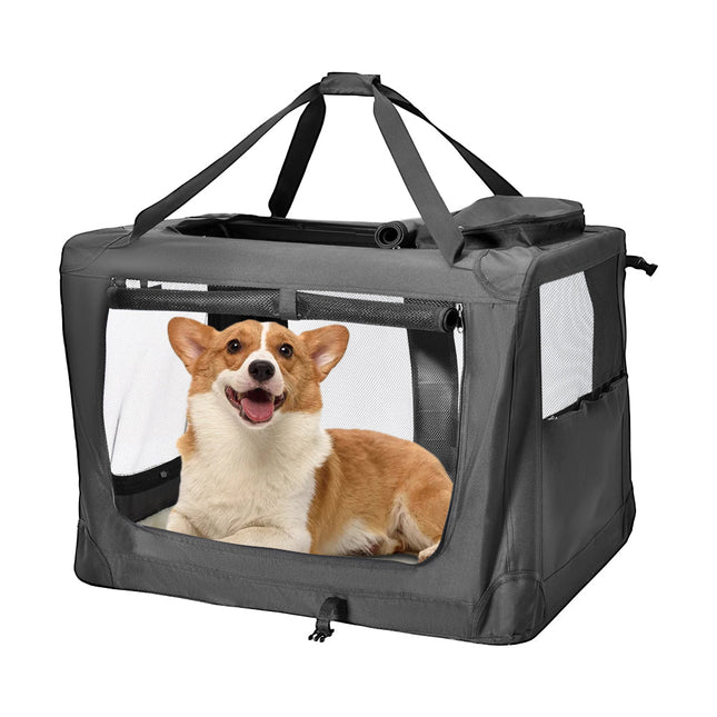 Foldable Dog Carrier Large Pet Travel Bag Portable and Breathable Car Travel Transport Kennel 72x52x52cm Load Up to 27kg with Steel Frame and Pocket Black