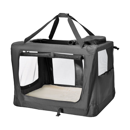 Foldable Dog Carrier Large Pet Travel Bag Portable and Breathable Car Travel Transport Kennel 72x52x52cm Load Up to 27kg with Steel Frame and Pocket Black