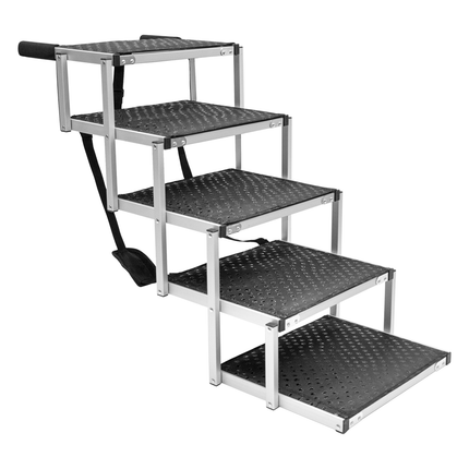 Folding Dog Stair Lightweight Aluminium Dog Ramp Adjustable Height 5 Steps Pet Ladder Loads up to 70Kg with Non-Slip Surface for Cars Trunk SUV Trucks