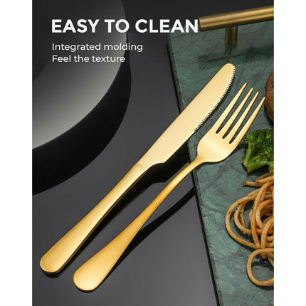 Gold Cutlery Set Kitchen Stainless Steel Fork Knife Spoon Flatware Cutlery Gift For Party Restaurant Dishwasher Safe 24pcs with Carry Box