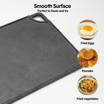 Reversible Cast Iron Griddle Rectangular BBQ Plate 43脳24cm Double-Sided Flat Top Griddle Pan and Grooved Grill for Gas Stovetop Oven and Open Fire Black