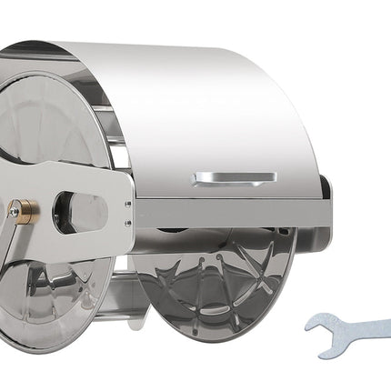 Large Stainless Steel Garden Hose Reel Cart Portable Pipe Holder With Rainproof Sunscreen Protection Lid and Crank Handle
