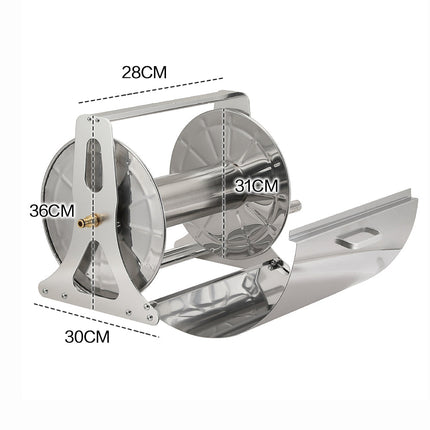 Large Stainless Steel Garden Hose Reel Cart Portable Pipe Holder With Rainproof Sunscreen Protection Lid and Crank Handle
