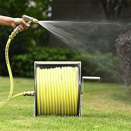 Large Stainless Steel Garden Hose Reel Cart Portable Pipe Holder With Rainproof Sunscreen Protection Lid and Crank Handle