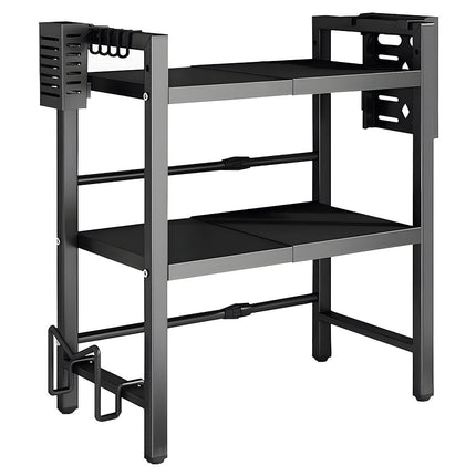 3-Tier Microwave Stand Oven Rack Height Adjustable and Extendable Stainless Steel Kitchen Storage Shelf With 6 Hook Over the Kitchen Counter Max Load 75Kgs