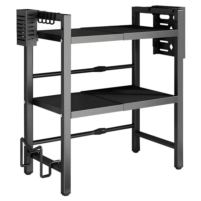 3-Tier Microwave Stand Oven Rack Height Adjustable and Extendable Stainless Steel Kitchen Storage Shelf With 6 Hook Over the Kitchen Counter Max Load 75Kgs