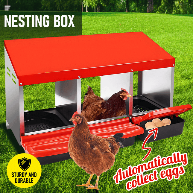 Chicken Hen Coop Hutch Nesting Box 3-Hole Roll Away Metal Design 52x47.5x81cm Durable Indoor Outdoor Laying Box with Easy Access Ventilation