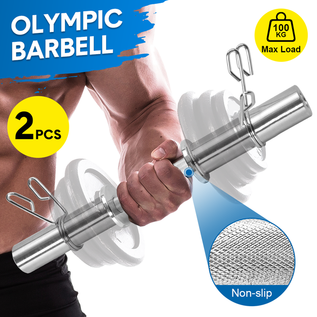 Olympic Barbell Bar 50cm Heavy Duty Dumbbell Handles Pair of Steel 100kg Weight Capacity with Spring Collars for 2" Olympic Weight Plate Strength Training