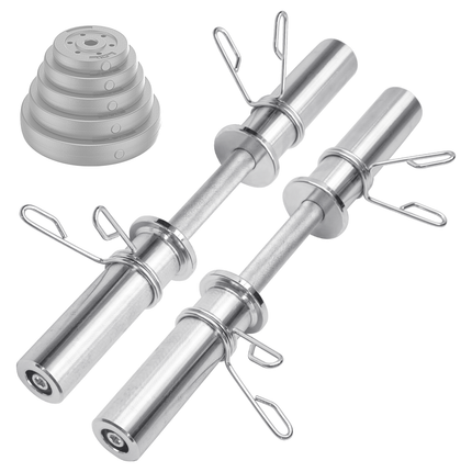 Olympic Barbell Bar 50cm Heavy Duty Dumbbell Handles Pair of Steel 100kg Weight Capacity with Spring Collars for 2" Olympic Weight Plate Strength Training