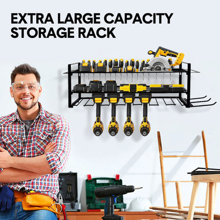 Power Tool Organizer Wall Mount 7 Drill Holder 3 Layer Heavy Duty Metal for Drill Plier Hammer Rack Suitable for Workshop Garage