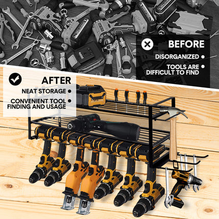 Power Tool Organizer Wall Mount 7 Drill Holder 3 Layer Heavy Duty Metal for Drill Plier Hammer Rack Suitable for Workshop Garage