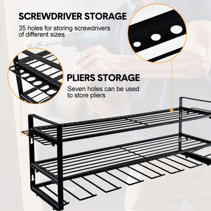 Power Tool Organizer Wall Mount 7 Drill Holder 3 Layer Heavy Duty Metal for Drill Plier Hammer Rack Suitable for Workshop Garage