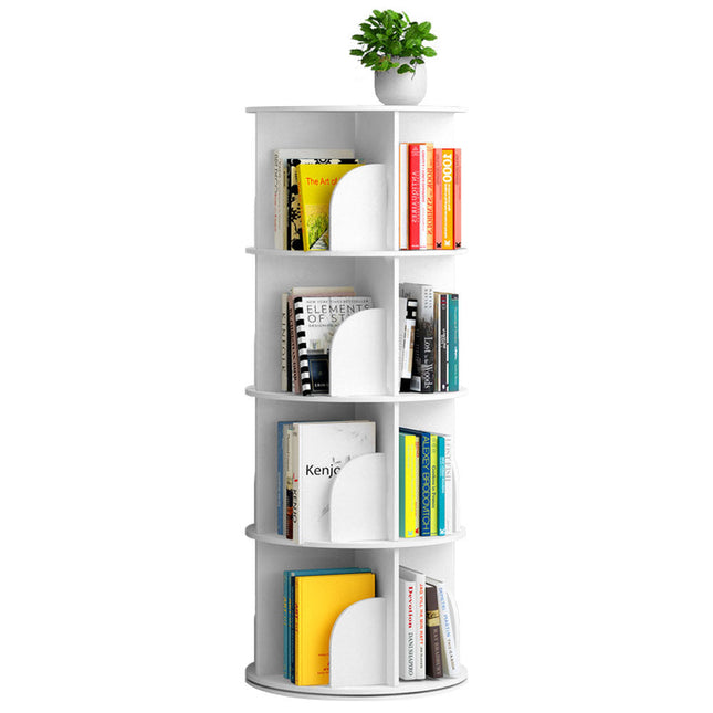4 Tier Rotating Bookshelf PVC Freestanding Corner Rack Bookcase Multifunctional Spinning 360 Storage Shelf Organizer for Home Office Space-Saving White
