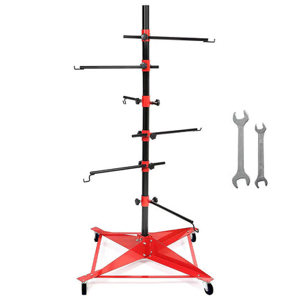 Universal Auto Paint Stand Panel Tree Paint Rotating Stand Center Post Hang Paint Spray with 4 Wheels and 6 Hooks for Automotive Doors Fenders Bumpers