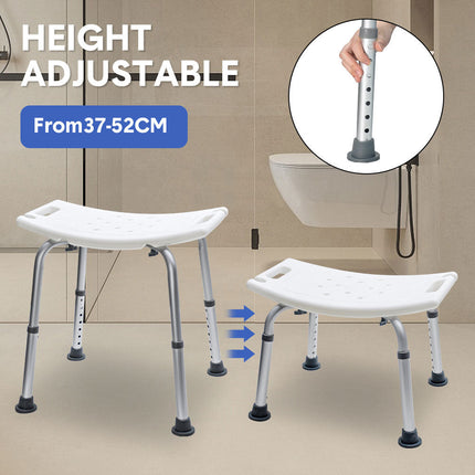 Shower Chair Stable Non-Slip Bath Seat 37-52cm Height Adjustable with Shower Holder and Armrest for Elderly Medical Disabled Safety Bathroom Max Load 100kg