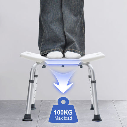 Shower Chair Stable Non-Slip Bath Seat 37-52cm Height Adjustable with Shower Holder and Armrest for Elderly Medical Disabled Safety Bathroom Max Load 100kg
