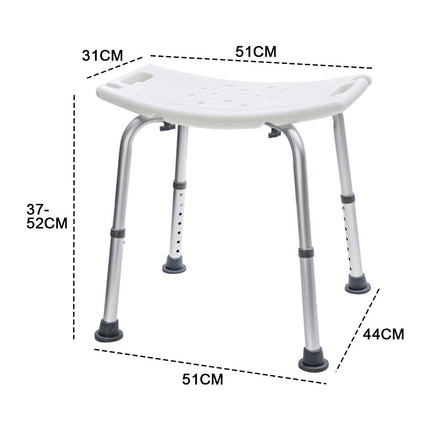 Shower Chair Stable Non-Slip Bath Seat 37-52cm Height Adjustable with Shower Holder and Armrest for Elderly Medical Disabled Safety Bathroom Max Load 100kg