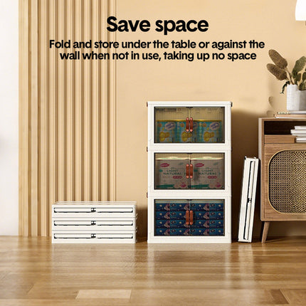 Foldable Storage Cabinet Stackable Bins Household Plastic Closet Multi-purpose Organizer Doors and Top Lid 2 Way Opening with 360 Degree Rotatable Wheels