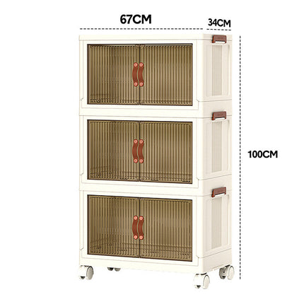 Foldable Storage Cabinet Stackable Bins Household Plastic Closet Multi-purpose Organizer Doors and Top Lid 2 Way Opening with 360 Degree Rotatable Wheels