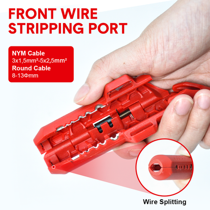 Wire Stripper Ergonomic Curved Handle Cable Stripping Splitting Cut Tool Wide Stripping Ranges Hand Tool with 6 Size Planer Holes for Electrical