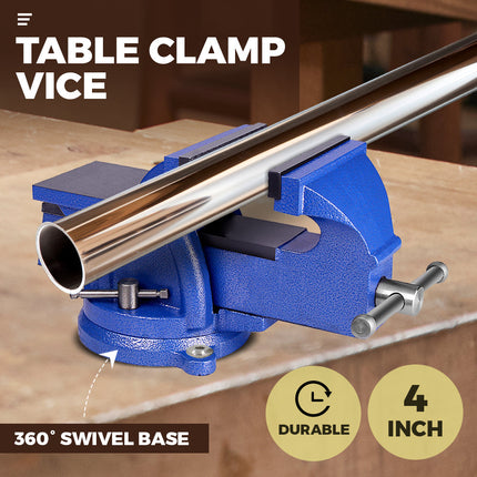 Heavy Duty 4" Bench Vice Table Top Clamp Vise with Anvil Swivel Base For Woodworking Fit for Home and Workshop Application