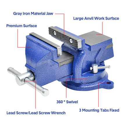Heavy Duty 4" Bench Vice Table Top Clamp Vise with Anvil Swivel Base For Woodworking Fit for Home and Workshop Application