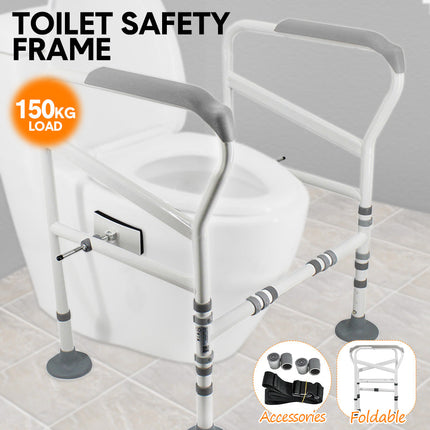 Toilet Frame Support Standing Disability Assist Aid Safety Grab Handle Rail Height and Width Adjustable For Elderly Disabled Max Load 150Kg