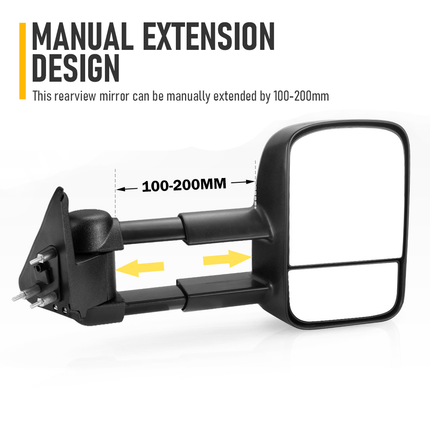 Front Pair Extendable Towing Mirrors Fit for Nissan Patrol GU/Y61 1997-2016 Manual Foldable Split View Black 2pcs