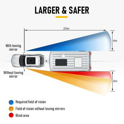 Front Pair Extendable Towing Mirrors Fit for Nissan Patrol GU/Y61 1997-2016 Manual Foldable Split View Black 2pcs