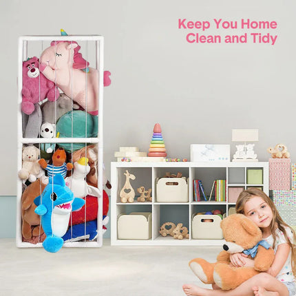 Stuffed Animal Storage Plush Toy Storage Vertical Corner Toys Display Holder Easy Accessible with Elastic Cord for Nursery Kids Room Bedroom Organization
