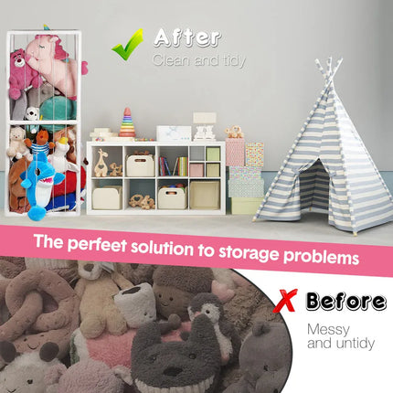 Stuffed Animal Storage Plush Toy Storage Vertical Corner Toys Display Holder Easy Accessible with Elastic Cord for Nursery Kids Room Bedroom Organization